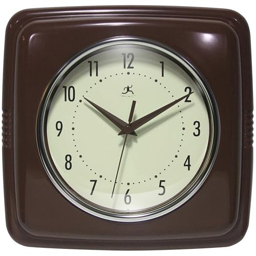 Infinity Instruments Square Retro Wall Clock, Mahogany, 9.25" - Image 1