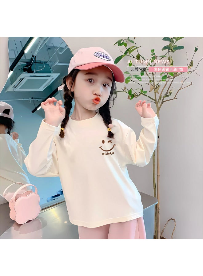 Girls' New Long-sleeved T-shirt Pure Cotton Spring And Autumn Princess Base Shirt Fashionable Korean Style Girl's All-match Stylish Top