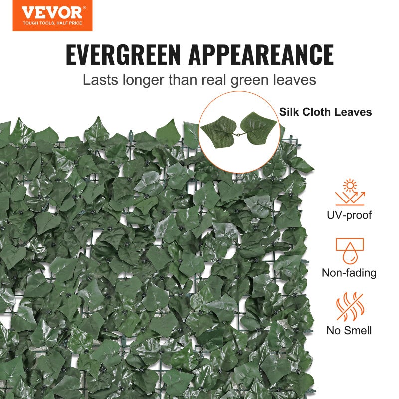 VEVOR Artificial Ivy Privacy Fence Screen, 96 x 72 in Faux Ivy Vine Leaf Hedges Fence, Greenery Privacy Fence with Strengthened Joint, Green Wall Decoration for Outdoor Garden, Yard, Balcony - Image 2