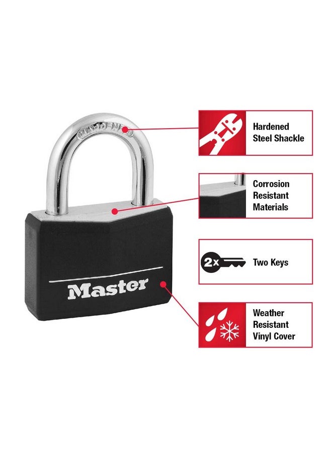 Master Lock Master Lock Black Covered Aluminum Padlock, Gym Locker Lock with Key for Indoor or Outdoor Use with Vinyl Weather Resistant Cover, 141D  - Image 2