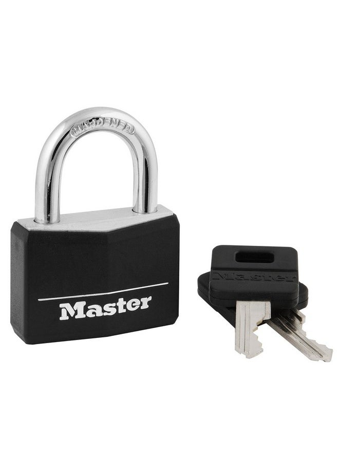 Master Lock Master Lock Black Covered Aluminum Padlock, Gym Locker Lock with Key for Indoor or Outdoor Use with Vinyl Weather Resistant Cover, 141D  - Image 1
