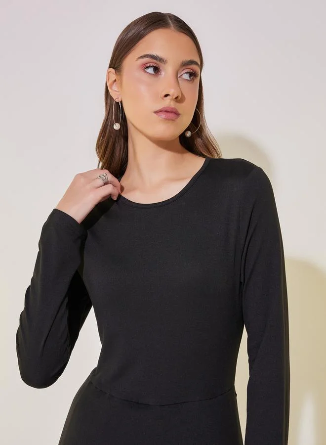 تايك تو Contrast Pleated Detail Long Sleeve Maxi Dress