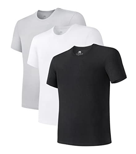 DAVID ARCHY Men's Undershirt Bamboo Rayon Moisture-Wicking T-Shirts Stretch Crewneck Tees for Men, 3-Pack (M, Black/White/Light Gray) - Image 1
