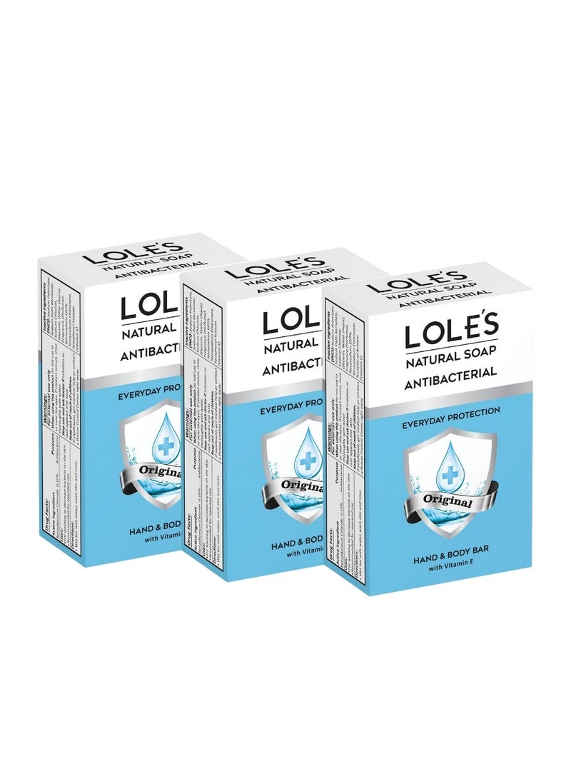 Lole's Antibacterial Hand & Body Original Soap with Vitamin E, Pack of 3 x 100g - Image 1