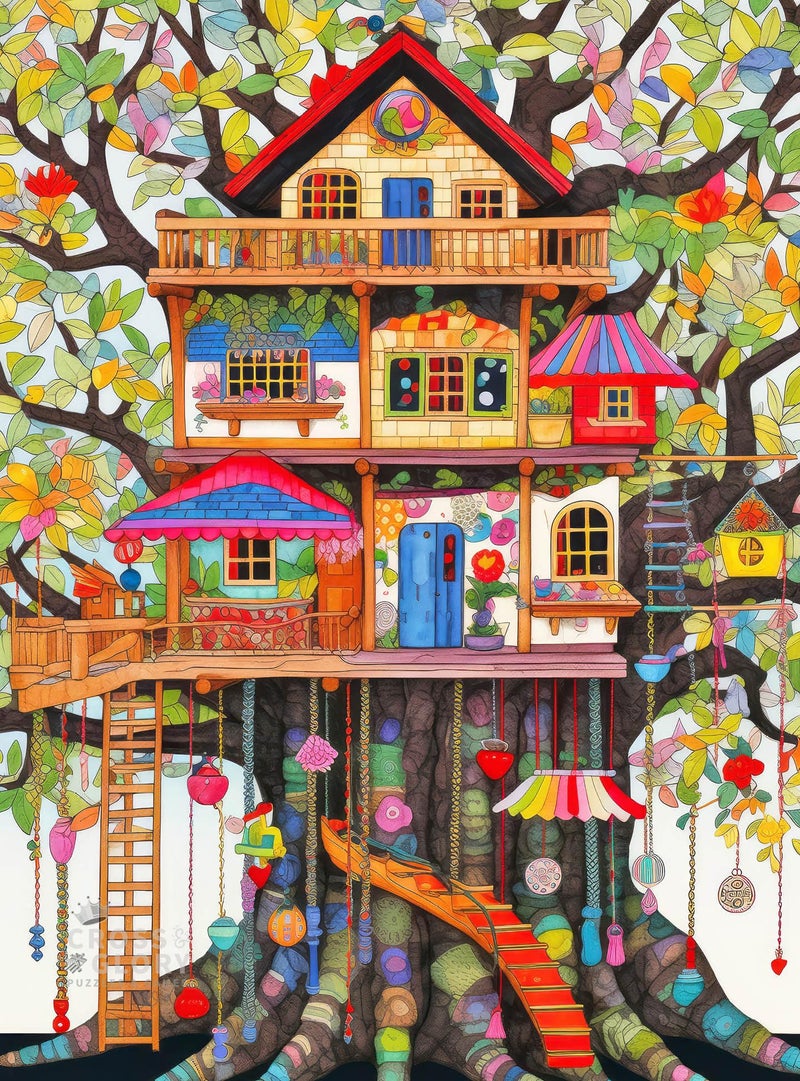 Cross & Glory Jigsaw Puzzles 1000 Pieces for Adults | Fantastical Treehouse Escape | Whimsical Art | Whimsical 1000 Piece Puzzle for Adults | Vibrant Treehouse Puzzle | Satin Finish | 20x27 Inches - Image 1