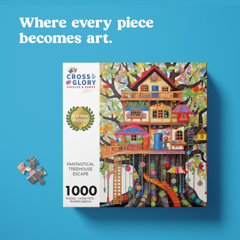 Cross & Glory Jigsaw Puzzles 1000 Pieces for Adults | Fantastical Treehouse Escape | Whimsical Art | Whimsical 1000 Piece Puzzle for Adults | Vibrant Treehouse Puzzle | Satin Finish | 20x27 Inches - Image 2