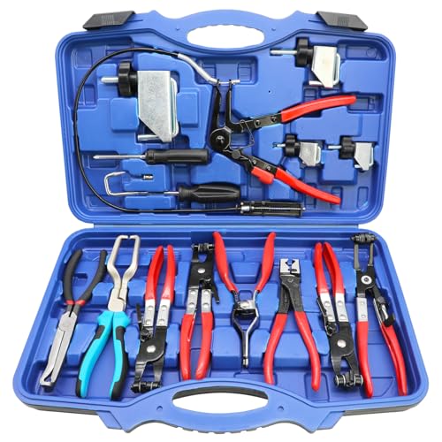 DPTOOL Hose Clamp Pliers Set 15pcs Hose Clamp Removal and Installation Tool Kit for Automotive Coolant Radiator Heater, Water Hose, fuel lines etc, with 2pcs Electrical Disconnect Pliers - Image 1