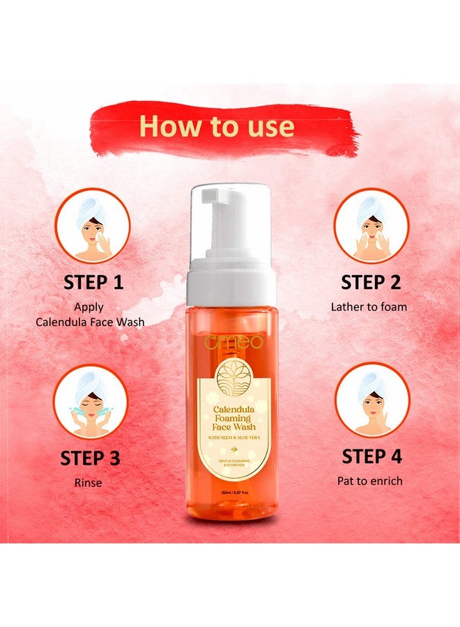 Omeo Calendula Foaming Face Wash with Natural Extracts of Calendula, Aloe Vera and Neem for Sensitive Skin, Instant and Excess Oil for Men and Women - 150ML (Pack of 2) - Image 5