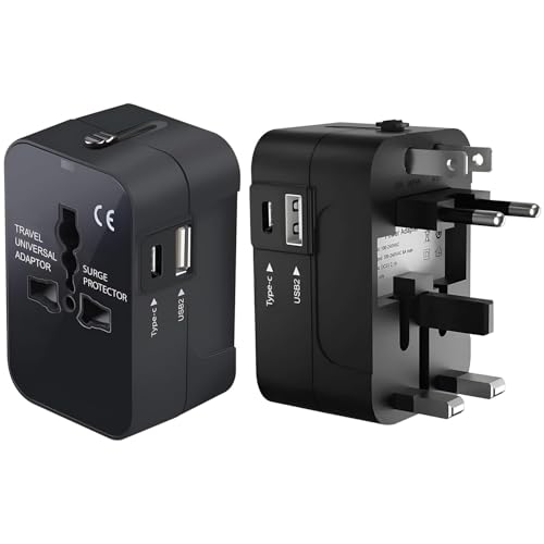 Pivalo Universal Travel Adapter with All in one Multipurpose Power Plug Portable International Travelling 150+ Countries (USB + C Type(Black)) - Image 1