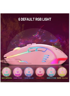 KASTWAVE ماوس ألعاب سلكي، ماوس ألعاب قابل للتعديل بإضاءة خلفية RGB 6400 نقطة في البوصة، قبضة كمبيوتر بصرية مريحة للكمبيوتر الشخصي، فأرة ألعاب ملونة خفيفة لنظام التشغيل Windows 7/8/10/XP Vista Linux (وردي)  - Image 2