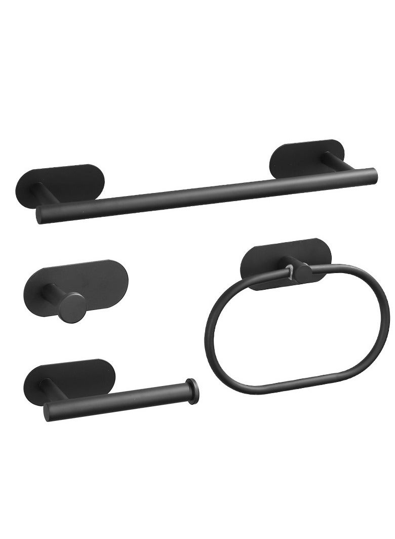 Hanayo مجموعة حامل مناشف الحمام 4 قطع من الفولاذ المقاوم للصدأ مثبتة على الحائط تشمل قضيب مناشف وحامل لورق التواليت اللاصق وحلقة مناشف وخطافات للحمام (أسود) - Image 2