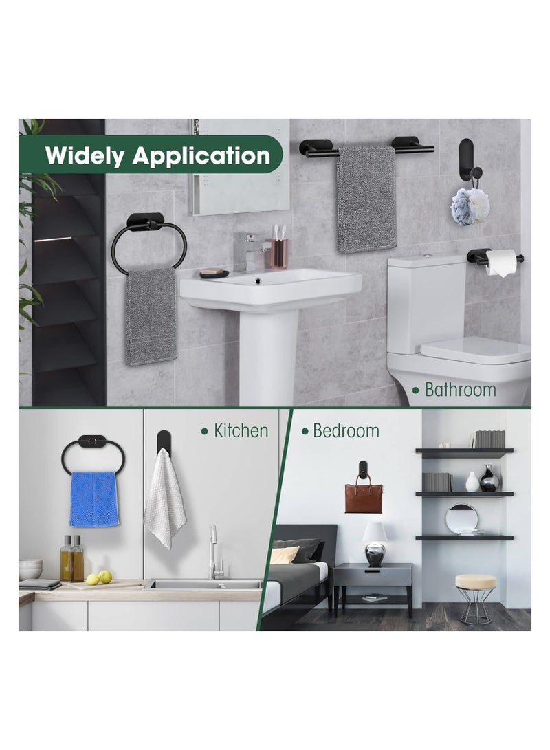 Hanayo مجموعة حامل مناشف الحمام 4 قطع من الفولاذ المقاوم للصدأ مثبتة على الحائط تشمل قضيب مناشف وحامل لورق التواليت اللاصق وحلقة مناشف وخطافات للحمام (أسود) - Image 3