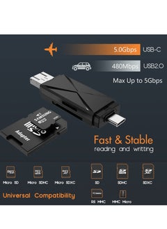 Excefore 5 in 1 SD Card Reader for Android, USB C and USB 2.0, Micro SD Card to USB Adapter, Portable Memory Card Reader for PC Phone Pads (Black 2 Pack)  - Image 5