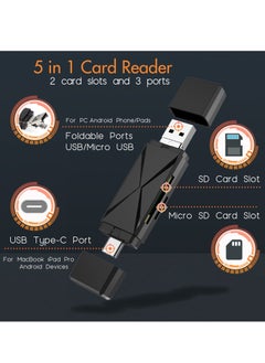Excefore 5 in 1 SD Card Reader for Android, USB C and USB 2.0, Micro SD Card to USB Adapter, Portable Memory Card Reader for PC Phone Pads (Black 2 Pack)  - Image 2