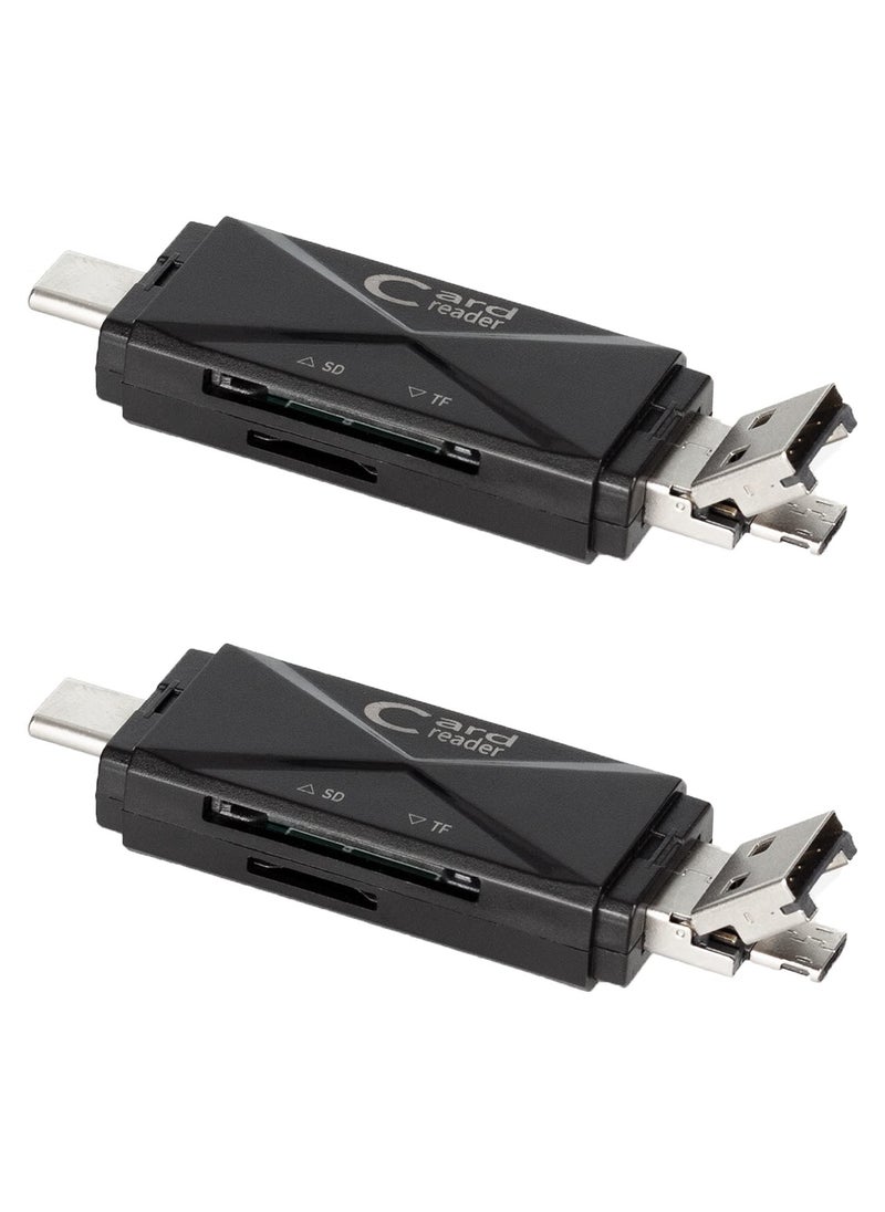 Excefore - 5 in 1 SD Card Reader for Android, USB C and USB 2.0, Micro SD Card to USB Adapter, Portable Memory Card Reader for PC Phone Pads (Black 2 Pack) - Image 1