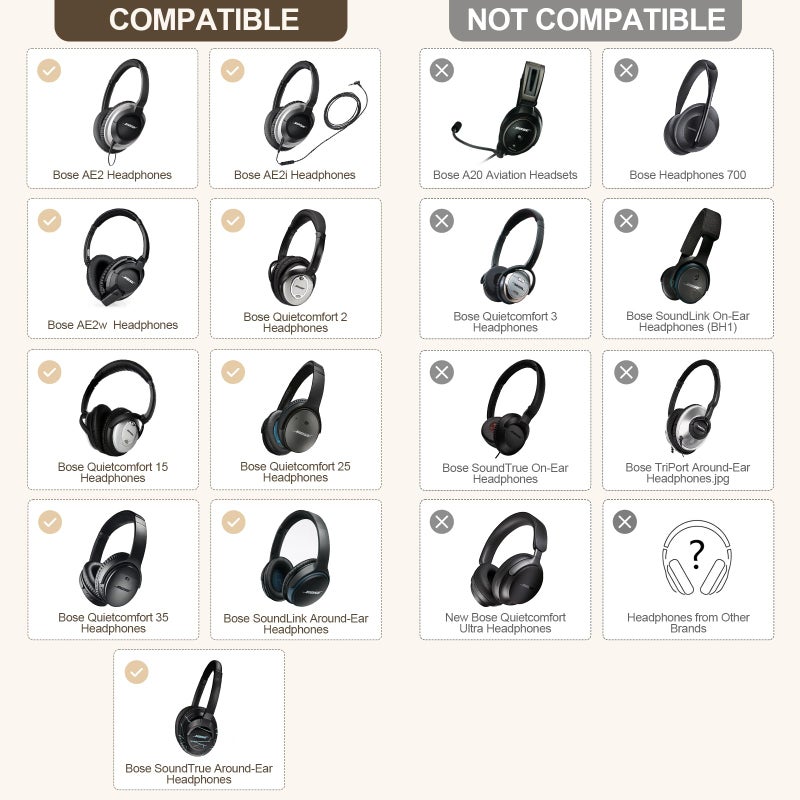 Aurivor Replacement Ear-Pads Cushions for Bose QuietComfort (QC) 35 35ii 25 15 2 and More Headphones, Upgraded Covers with Soft Protein Leather, Reinforced Sealing, Optimized Memory Foam (Brown) - Image 2
