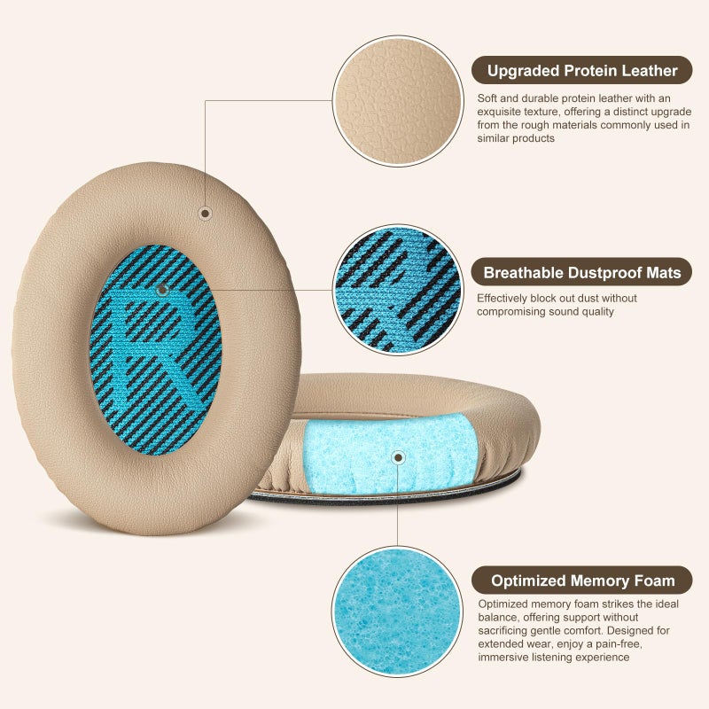 Aurivor Replacement Ear-Pads Cushions for Bose QuietComfort (QC) 35 35ii 25 15 2 and More Headphones, Upgraded Covers with Soft Protein Leather, Reinforced Sealing, Optimized Memory Foam (Brown) - Image 3