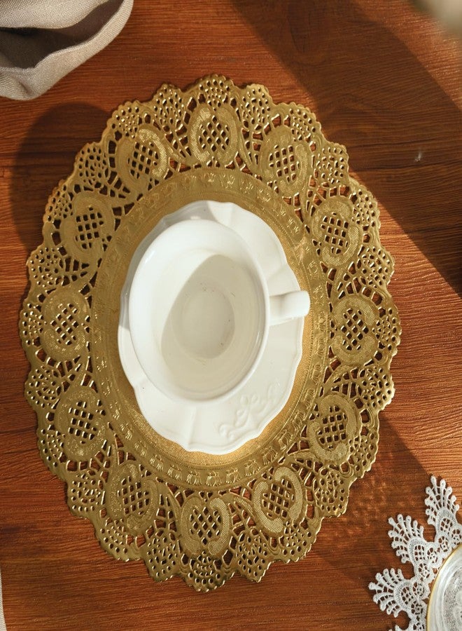 Phantomon 200 Pcs 12 Inch Gold Lace Paper Doilies – Disposable Gold Foil Placemats for Cakes, Dessert Display, Dining Table, Weddings, Birthday Parties (Gold, 12 Inch) - Image 2