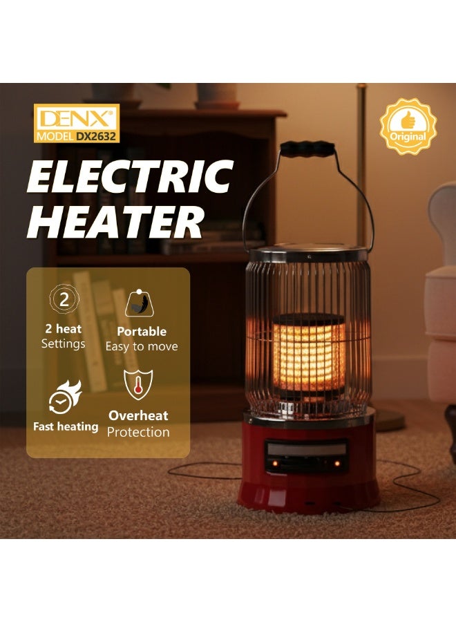 DENX - Electric Heater – 2000W Power, 2 Heat Settings, Anti-Tip Safety Design, Portable, Fast Heat Distribution - Image 2