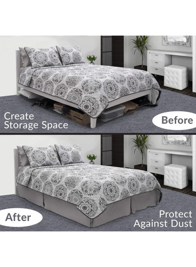 mellanni Mellanni Bed Skirt Queen Size - Bed Frame - 15-Inch Tailored Drop Pleated Dust Ruffle - Wrinkle, Fade, Stain Resistant - 1 Bedskirt (Queen, Light Gray)  - Image 4