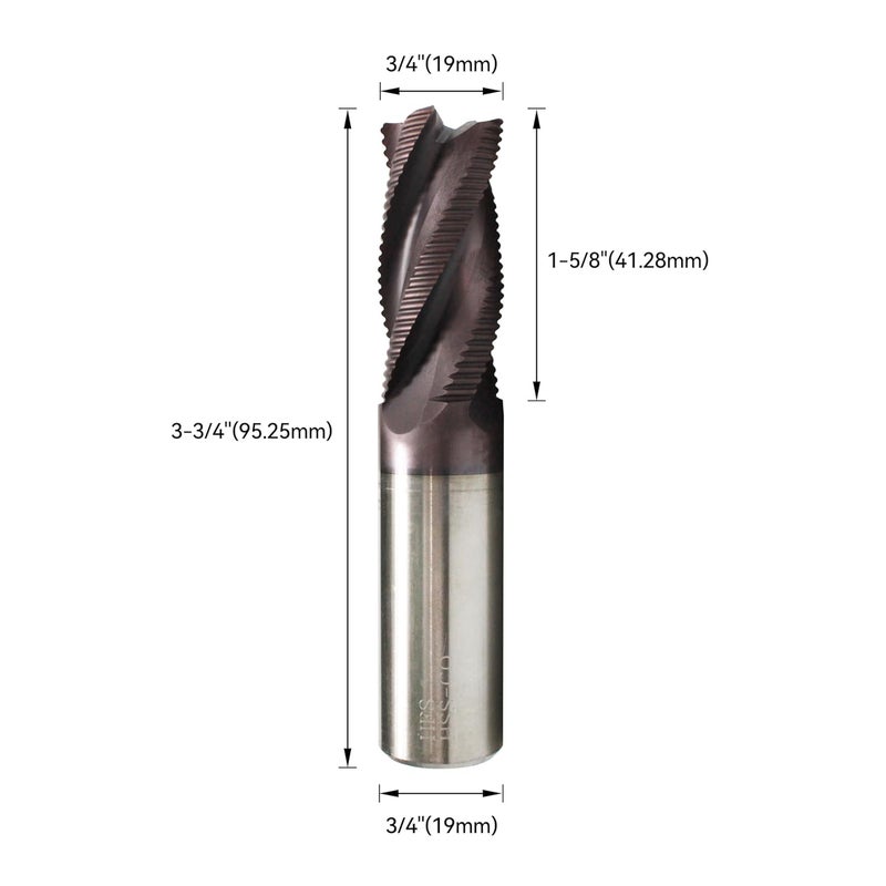 HFS (R) Roughing End Mill Square End Mill 4 Flute M42 8% Cobalt TiAlN for Steel 3/4" Dia. - Image 3