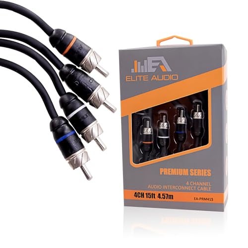 Elite Audio Premium Series 15ft. 4-Channel Car Audio RCA Cable – Double Shielded, Oxygen Free Copper, Noise Reducing Audio Cable for Amplifiers, Subwoofers, Speakers, and Processors – PRM415 - Image 1