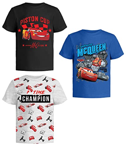Disney Cars Lightning McQueen Pixar Graphic T-Shirts (3 Pack) Outfits Toddlers to Kids 3T Bk/B/Gy SS - Image 1