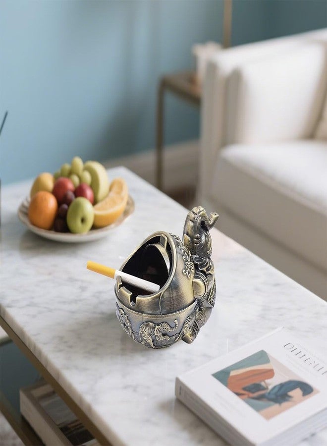Hourwof Windproof Ashtray with Lid for Cigarettes,Metal Vintage Elephant Ashtrays for Outdoor Indoor Use,Decorative Ashtray for Patio Balcony Hotel Home Decor,Bronze - Image 2