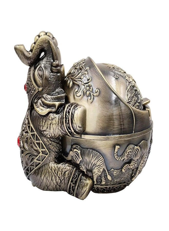 Hourwof Windproof Ashtray with Lid for Cigarettes,Metal Vintage Elephant Ashtrays for Outdoor Indoor Use,Decorative Ashtray for Patio Balcony Hotel Home Decor,Bronze - Image 1