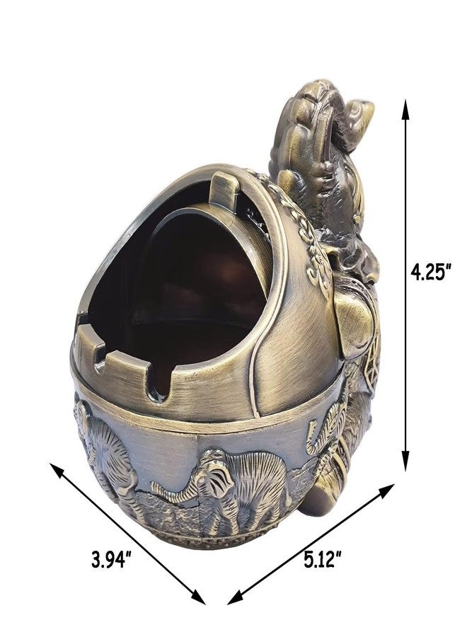 Hourwof Windproof Ashtray with Lid for Cigarettes,Metal Vintage Elephant Ashtrays for Outdoor Indoor Use,Decorative Ashtray for Patio Balcony Hotel Home Decor,Bronze - Image 5