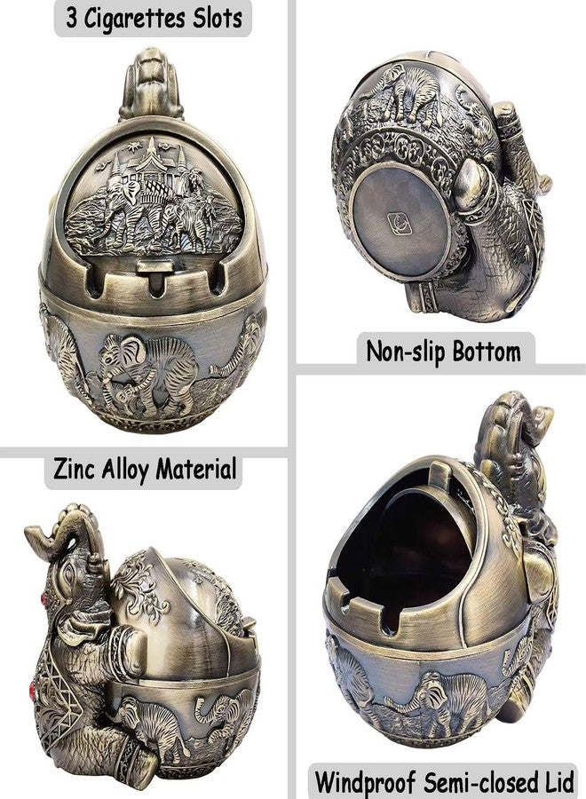 Hourwof Windproof Ashtray with Lid for Cigarettes,Metal Vintage Elephant Ashtrays for Outdoor Indoor Use,Decorative Ashtray for Patio Balcony Hotel Home Decor,Bronze - Image 3