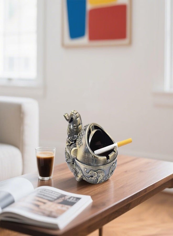 Hourwof Windproof Ashtray with Lid for Cigarettes,Metal Vintage Elephant Ashtrays for Outdoor Indoor Use,Decorative Ashtray for Patio Balcony Hotel Home Decor,Bronze - Image 4