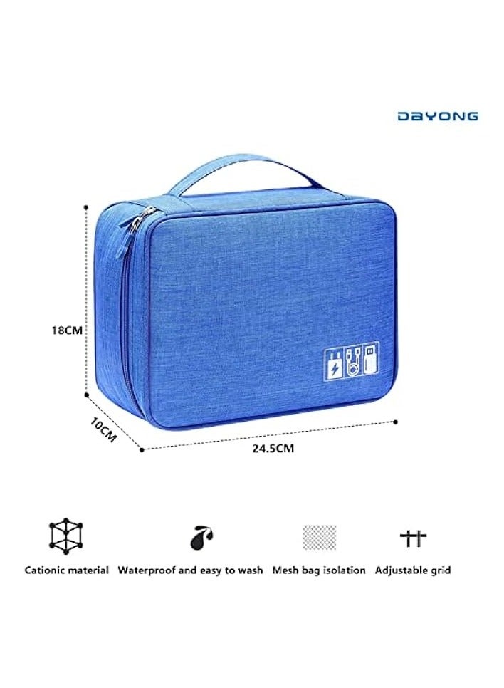 دايونغ حقيبة منظم كابلات السفر لتنظيم الإلكترونيات، حقيبة تخزين رقمية محمولة، حقيبة إكسسوارات إلكترونية، حقيبة منظم شاحن الكابل، حقيبة حمل حقيبة تخزين (أزرق) - Image 2