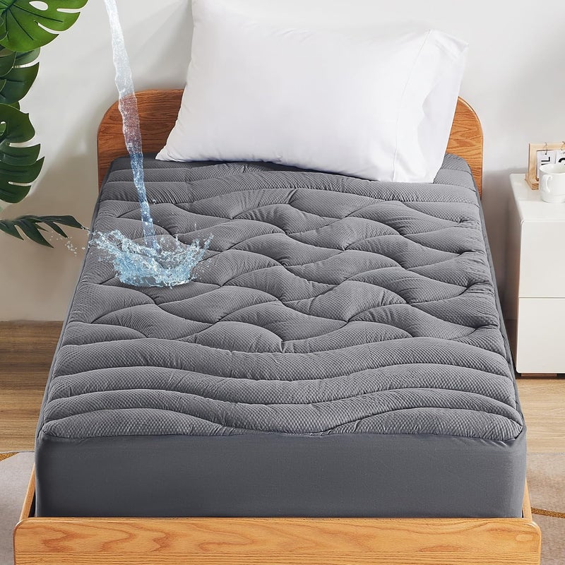 SLEEP ZONE وسادة مرتبة مقاومة للماء من سليب زون بحجم توين إكس إل للسكن الجامعي، غطاء مرتبة علوي، سميك إضافي، 38 × 80 بوصة (رمادي، توين إكس إل) - Image 1