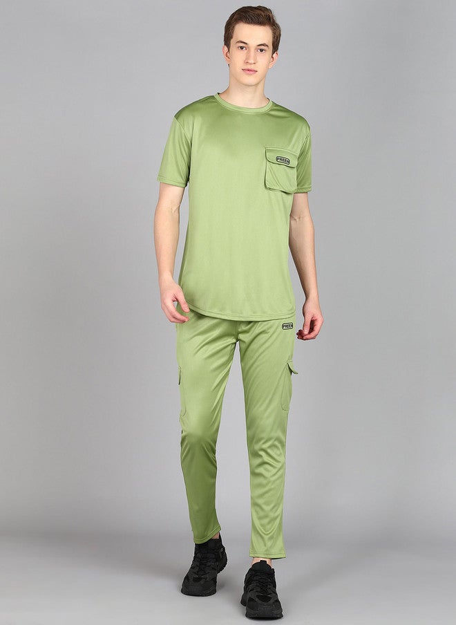 PREEN Lime Green Round Neck T-Shirt and Trousers Co-Ords - Image 1