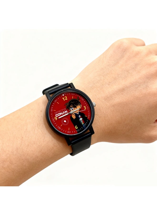 Conan Detective Conan Anime Watch - Conan Edogawa Black Silicone Strap with Red Dial, Japanese Cartoon Character Watch for Kids & Fans - Image 3
