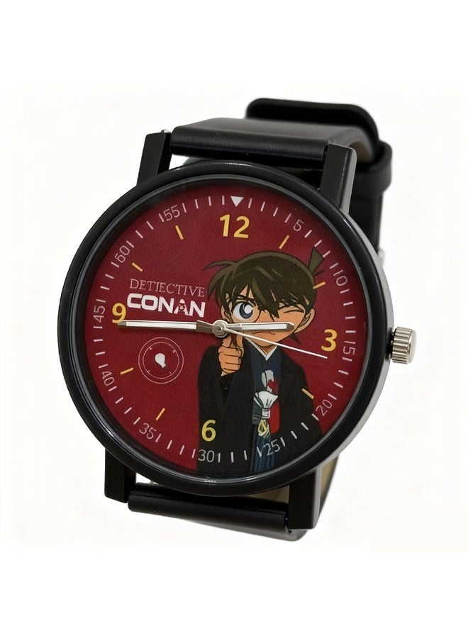 Conan Detective Conan Anime Watch - Conan Edogawa Black Silicone Strap with Red Dial, Japanese Cartoon Character Watch for Kids & Fans - Image 1