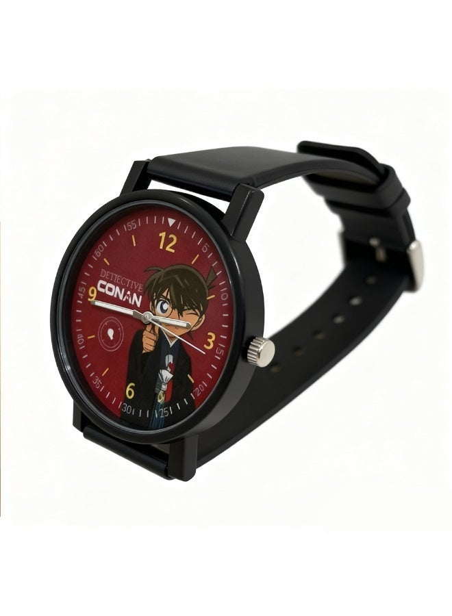 Conan Detective Conan Anime Watch - Conan Edogawa Black Silicone Strap with Red Dial, Japanese Cartoon Character Watch for Kids & Fans - Image 2
