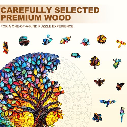 WOODBESTS Wooden Puzzles for Adults100 Pieces85 84in Colored Glass Life Tree Wood Puzzles AdultUnique Shape Wooden Jigsaw Puzzles with Wooden Storage BoxPersonalized Gifts for Puzzle Lovers - Image 5