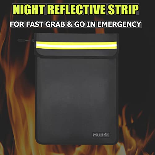 MUBYE Fireproof Waterproof Money Document Bag - 15"x 11" Safe Zipper Bags with Reflective Strip, Fire & Water Proof Storage Organizer Pouch for Important Documents Holder,File,Cash,Passport,Tablet (Black) - Image 2