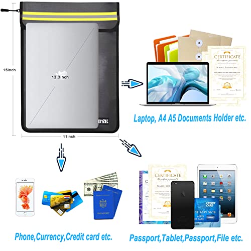 MUBYE Fireproof Waterproof Money Document Bag - 15"x 11" Safe Zipper Bags with Reflective Strip, Fire & Water Proof Storage Organizer Pouch for Important Documents Holder,File,Cash,Passport,Tablet (Black) - Image 3