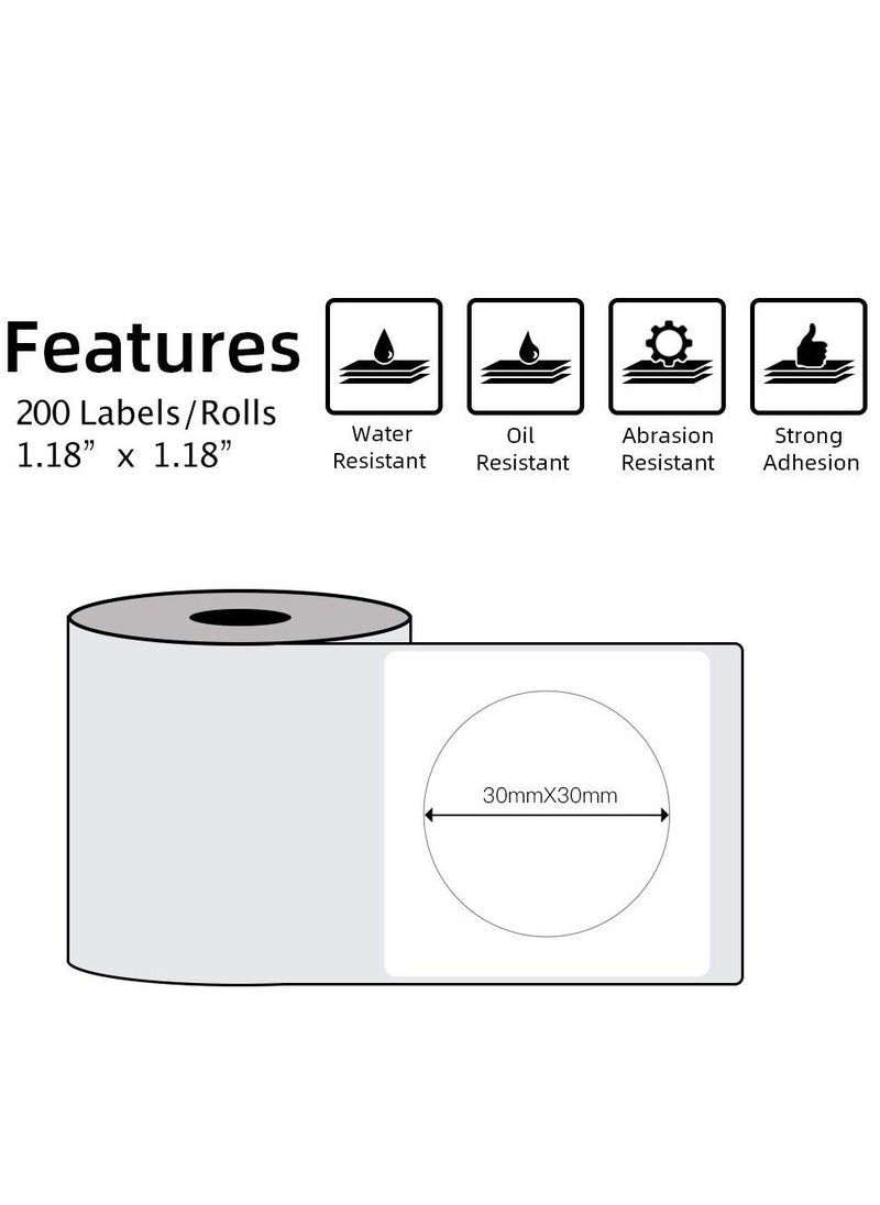 phomemo - Multi-Purpose Self-Adhesive Round Thermal Label for M110/M200 Label Maker, 1.18'' x 1.18'' (30x30 mm) Thermal Label, 200 Labels/Rolls, Black on White - Image 1