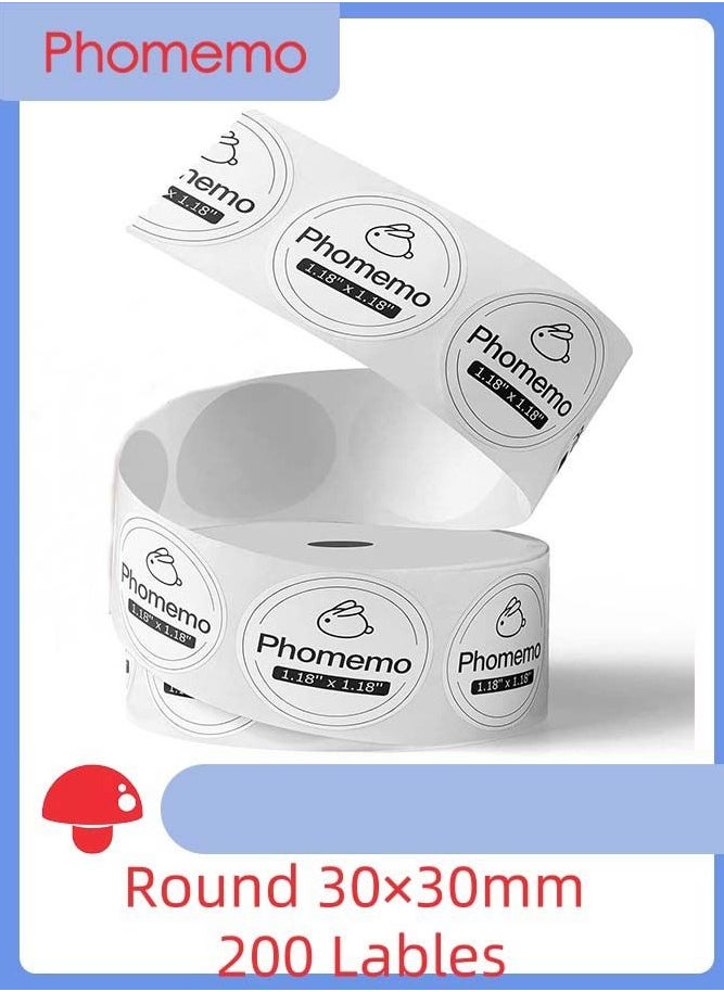 phomemo - Multi-Purpose Self-Adhesive Round Thermal Label for M110/M200 Label Maker, 1.18'' x 1.18'' (30x30 mm) Thermal Label, 200 Labels/Rolls, Black on White - Image 1