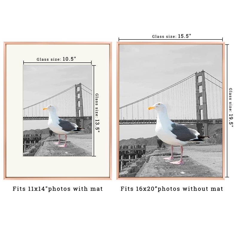 Frametory, 16x20 Metal Picture Frame with Mat for 11x14 Picture & Real Glass, Aluminum Photo Frame Collection (Rose Gold, 1 Pack) - Image 2