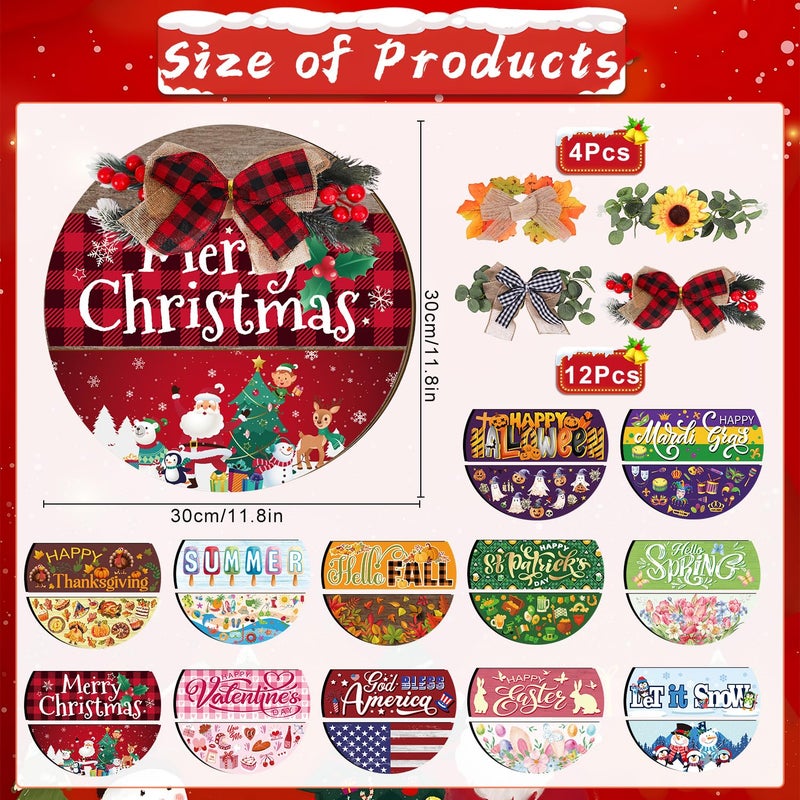 Gameza Interchangeable Welcome Sign Magnetic, Wooden Seasonal Welcome Sign for Front Door, Door Hanging Decor with 4 Seasonal Wreaths and 24 Changeable Icons Farmhouse Home Decorations - Image 2