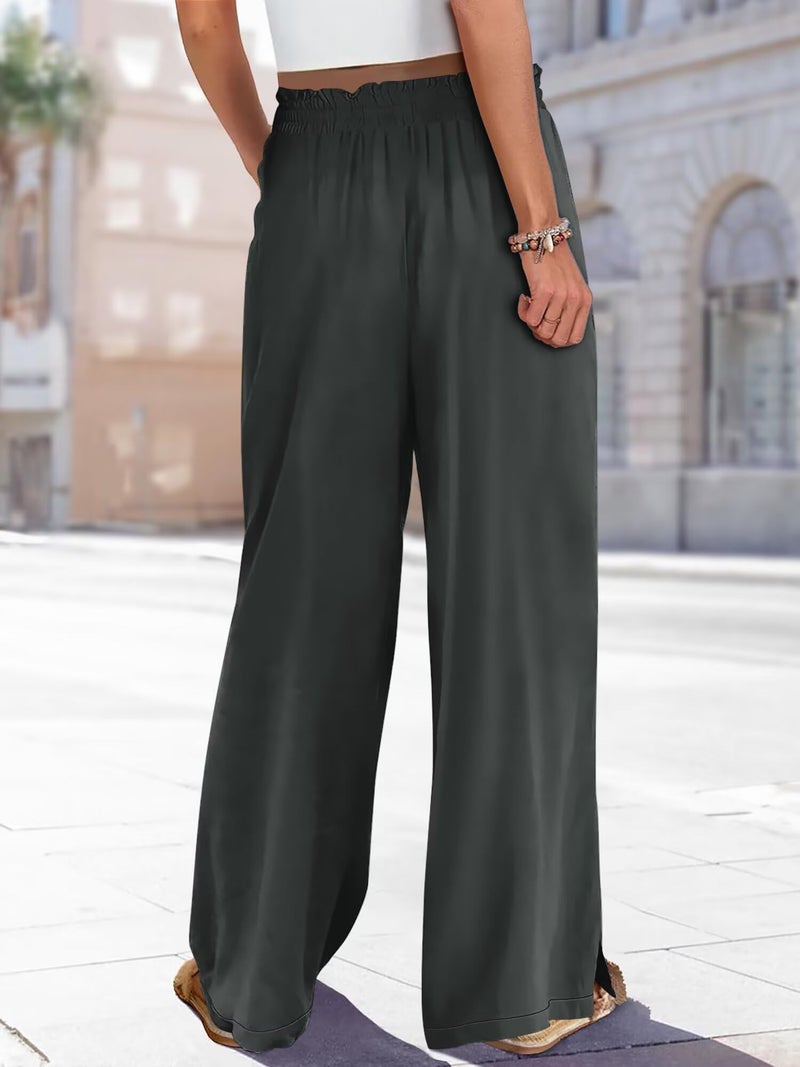KISSMODA Womens Summer Wide Leg Pants Petite Loose Palazzo Lounge Pants Adjustable Casual Comfy Flowy Trousers Gray S - Image 5
