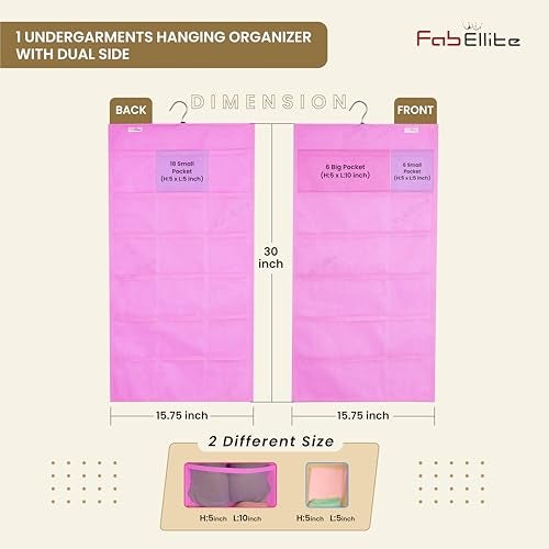FAB ELLITE Double-Sided Hanging Organizer with 30 Transparent Clear Pockets | Versatile Wall & Closet Storage Bag for Socks, Bras, Underwear, and Accessories | Stylish Pink (Pack of 1) - Image 2