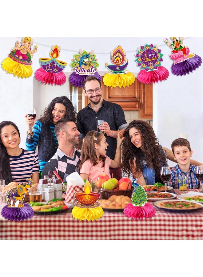 Happy Diwali Honeycomb Centerpieces-9pcs/Set 3D Table Decorations for Diwali Parties, Home Puja & Birthday Celebrations - Image 3