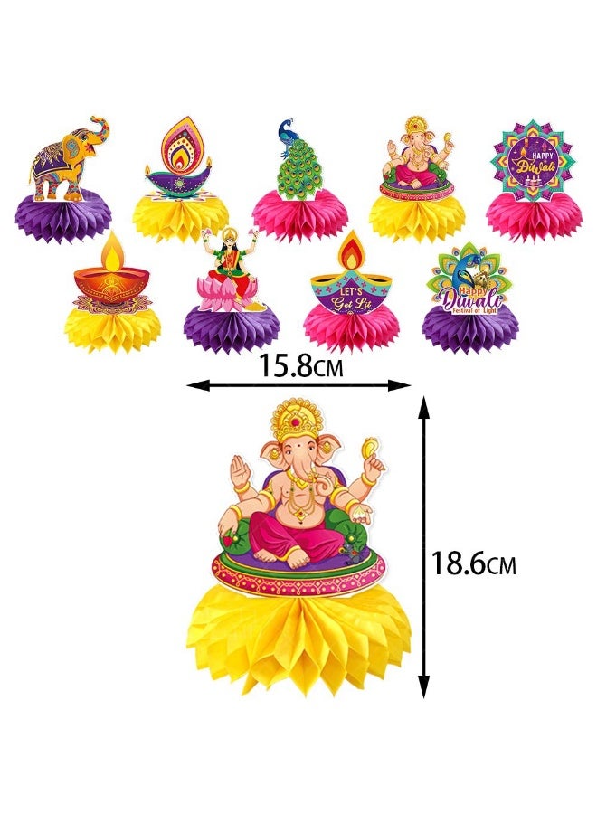Happy Diwali Honeycomb Centerpieces-9pcs/Set 3D Table Decorations for Diwali Parties, Home Puja & Birthday Celebrations - Image 4