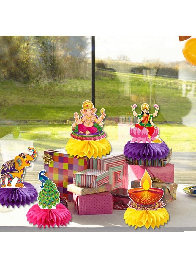 Happy Diwali Honeycomb Centerpieces-9pcs/Set 3D Table Decorations for Diwali Parties, Home Puja & Birthday Celebrations - Image 2